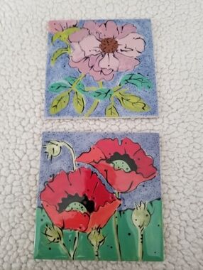 Hand-Painted Ceramic Tile Set Guthrie Design 6X6 in. Floral Blue